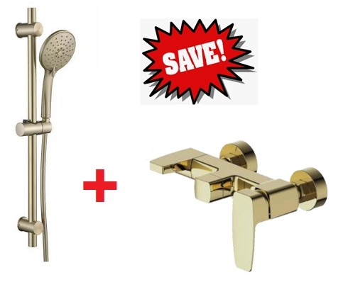 NOBEL Bathroom Shower Set With Bath Mixer Offer - Brush Gold Bundle 2